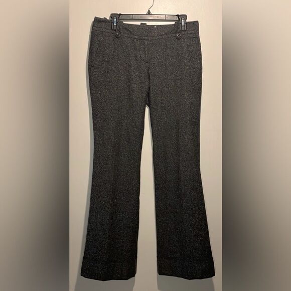 LOFT- “Marisa” Wool Silk Blend Low Rise Wide Leg Flare Cuffed Dress Pants Size 4 - Picture 1 of 9